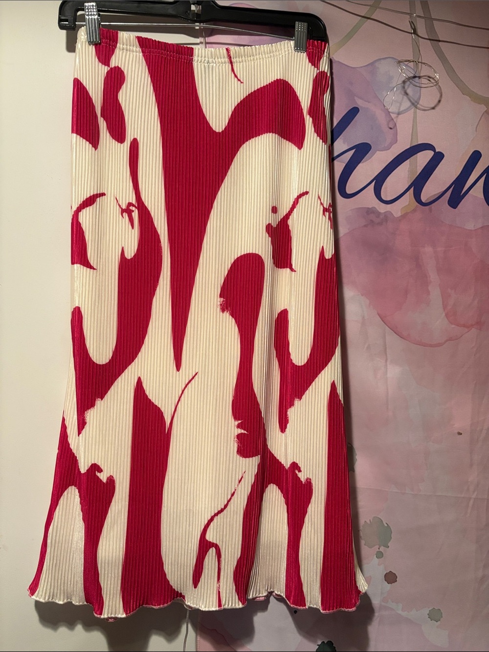 Women’s Cream & Fuchsia Abstract Midi Skirt